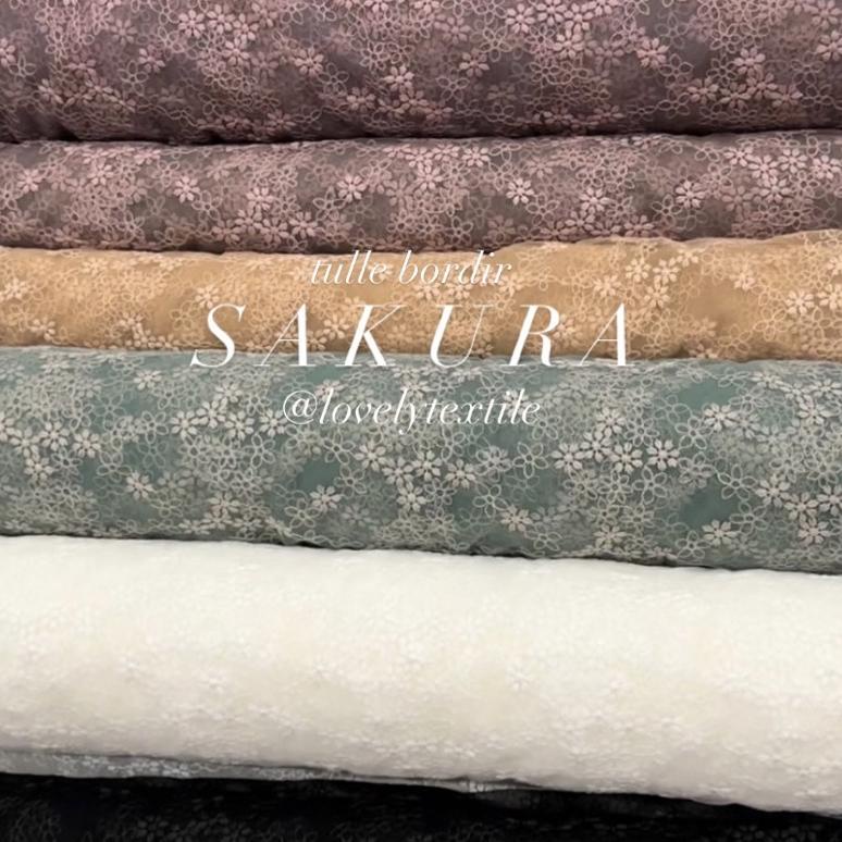 Tulle Bordir Sakura Kain Tile Motif Kain Kebaya Brokat "SGI.28Ap23ᴴ"