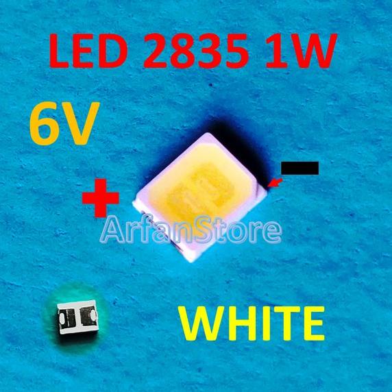 Led SMD 2835 6V 1W 150mA White Backlight TV LED LCD Lampu Putih