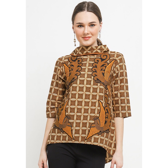 Blouse Wanita Danar Hadi Original Merak Kembar Cewek Dengan Detail Katun Batik Motif Kawung Perempua