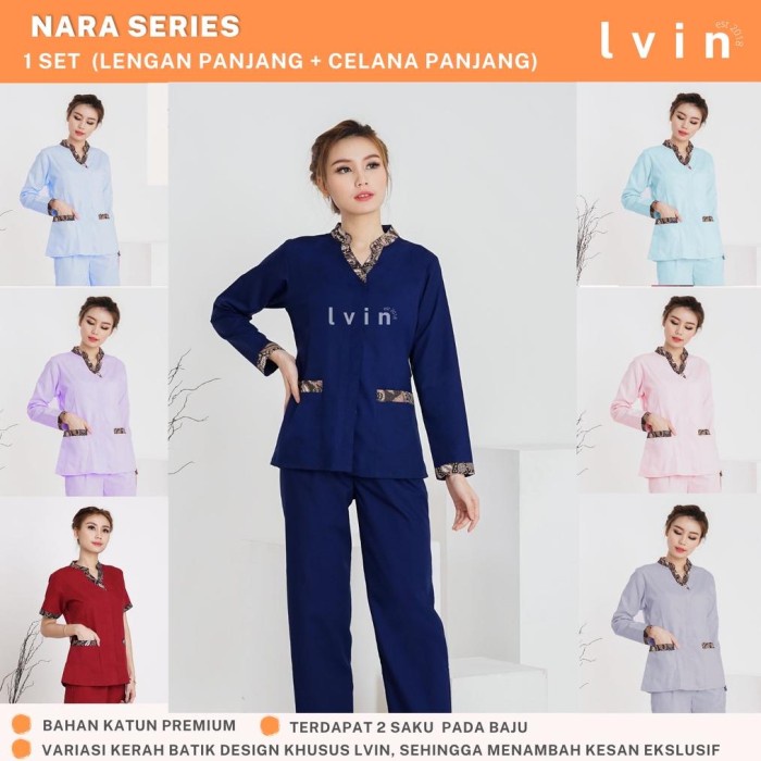 Terlaris Baju Seragam Suster Lengan Panjang Lvin Batik Nara Series / Nanny