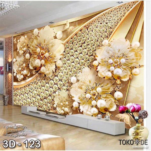 Terlaris Wallpaper 3D Custom Flower Gold Wallpaper Dinding Motif 3D Flower Red