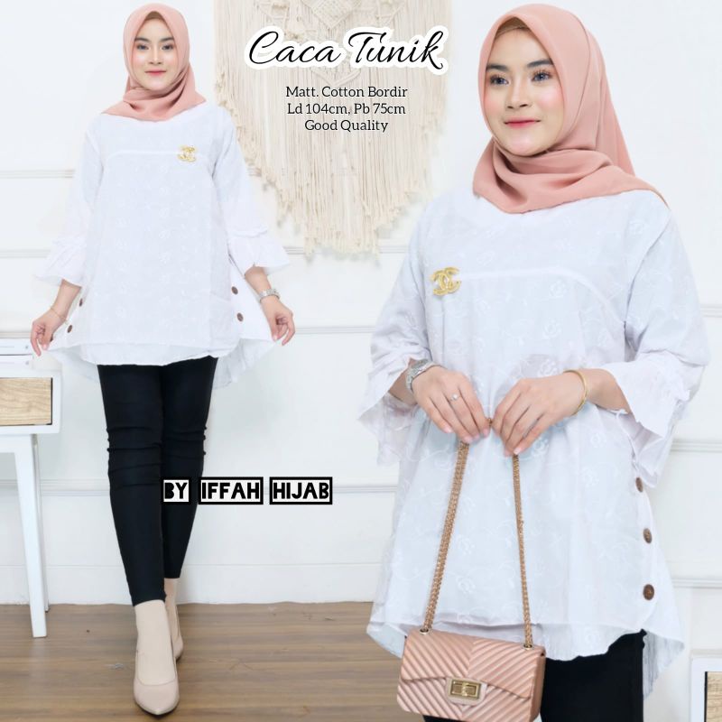 Tunik putih wanita high quality Caca Tunik blouse putih wanita elegan baju atasan putih wanita musli