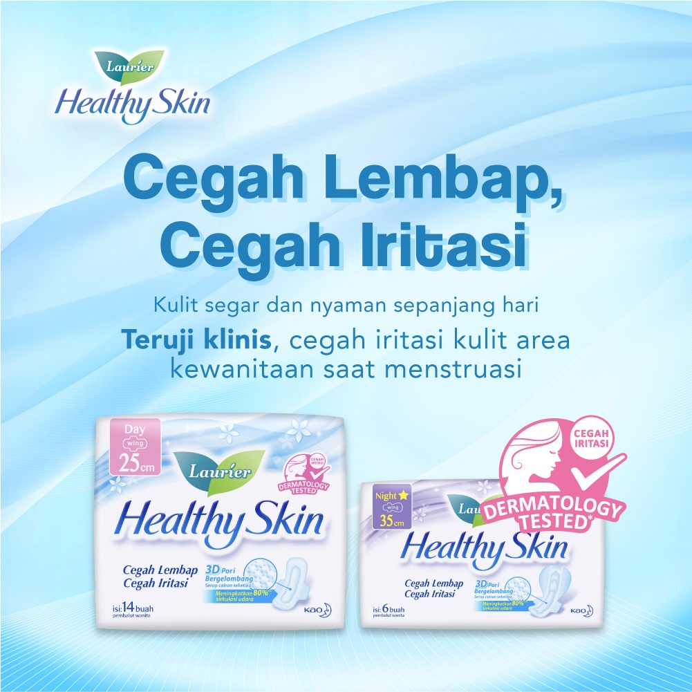 Laurier Healthy Skin Pembalut Wanita Day Irritation Free 25cm Wing Cegah Iritasi Dengan Permukaan Breathable 3D Bergelombang Isi 14 Buah