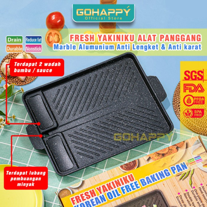 grill pan  BBQ GRILL PAN Fresh Yakiniku Griller pan dengan 2 wadah sauce 2158 Pan(L6W4) pemanggang s