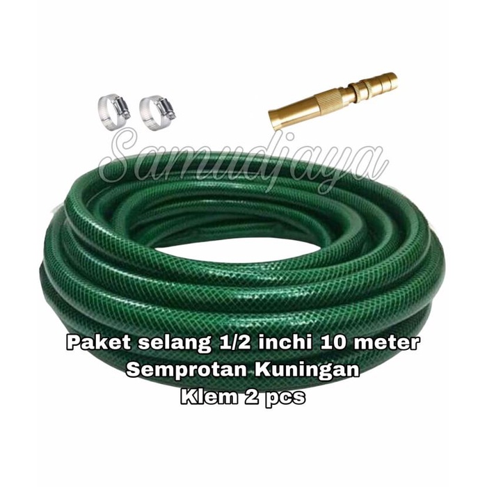 Terlaris Selang Paket Selang Air 1/2 Inchi 10 M + Semprotan Kuningan + 2 Klem