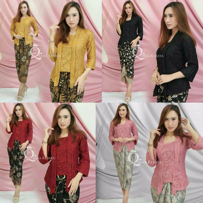 Setelan Kebaya KutuBaru Brukat / Kebaya Brukat Modern Set Kebaya Brokat Mix Rok Lilit motif Batik Ke