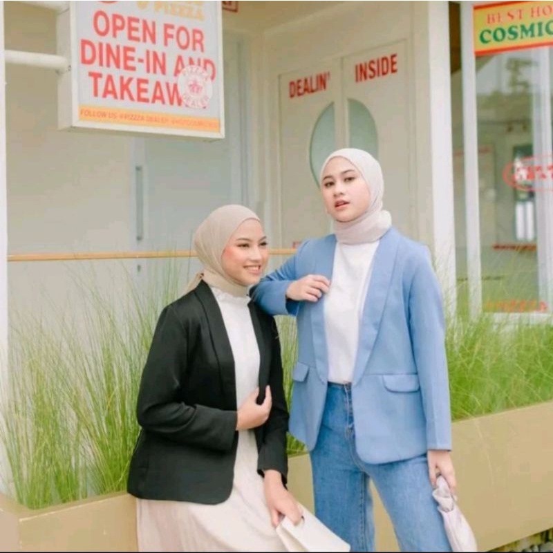 BLADIES BLAZER KERAH LURUS TANGAN PERTAMA LENGAN PANJANG WANITA PREMIUM PABRIC