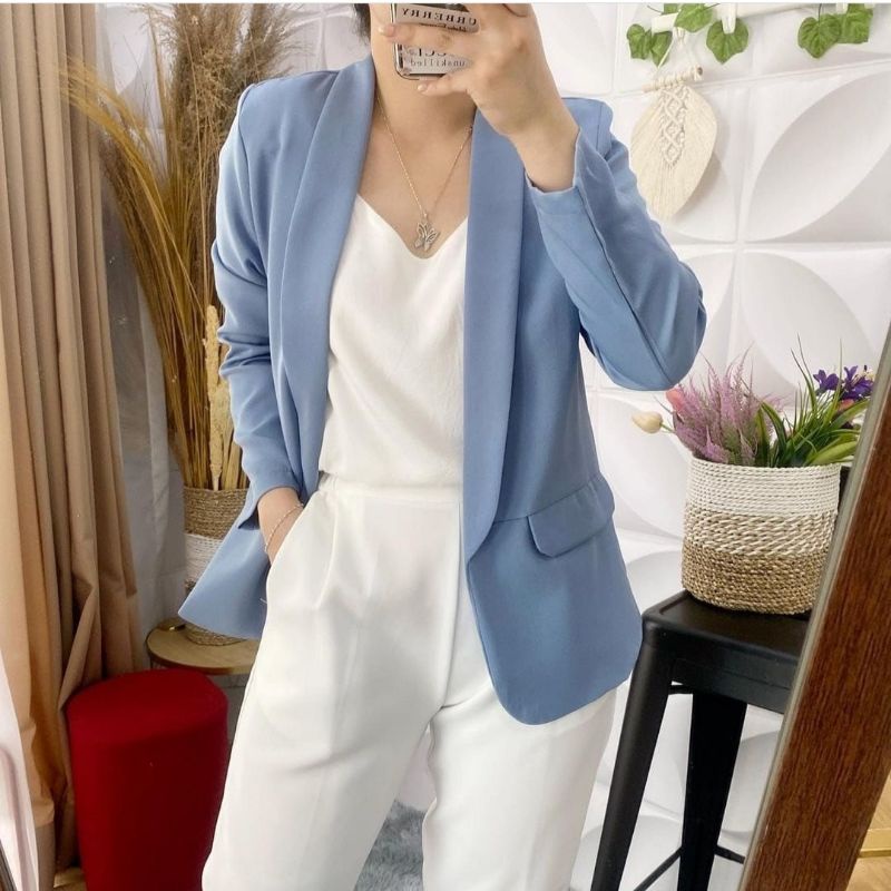 BLADIES BLAZER KERAH LURUS TANGAN PERTAMA LENGAN PANJANG WANITA PREMIUM PABRIC