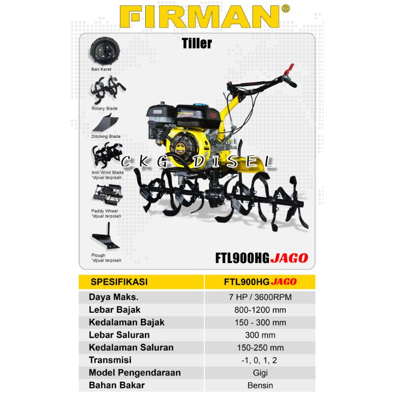 Traktor Cultivator FIRMAN FTL 900 HG JAGO Ladang