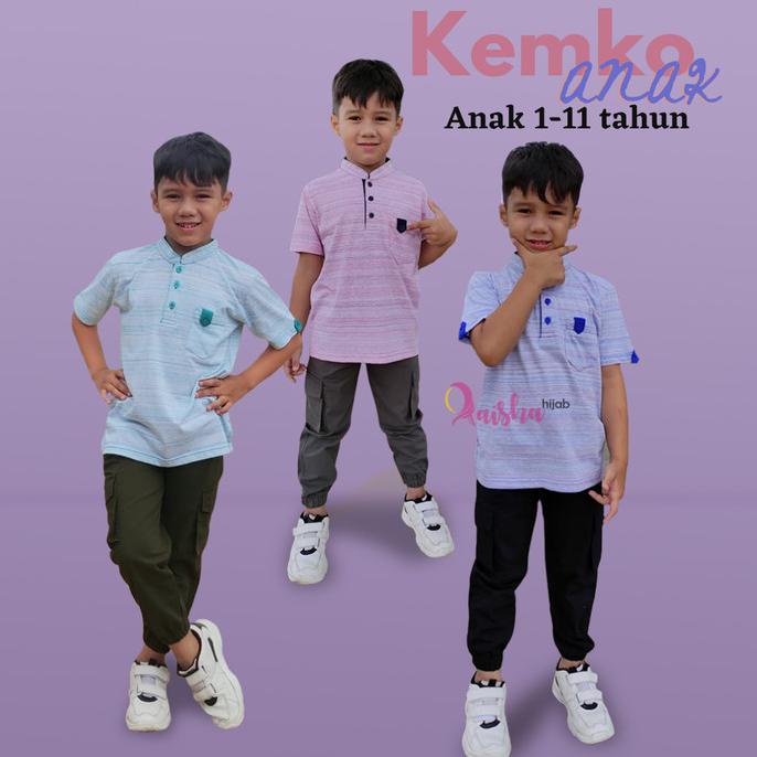 Kemeja Koko Kaos Anak Laki Laki Umur 1-11 Tahun Lengan Pendek Motif