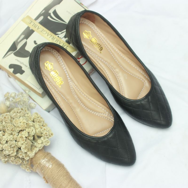 Sepatu Flatshoes Wanita Flat Shoes kerja Sol Karet An05