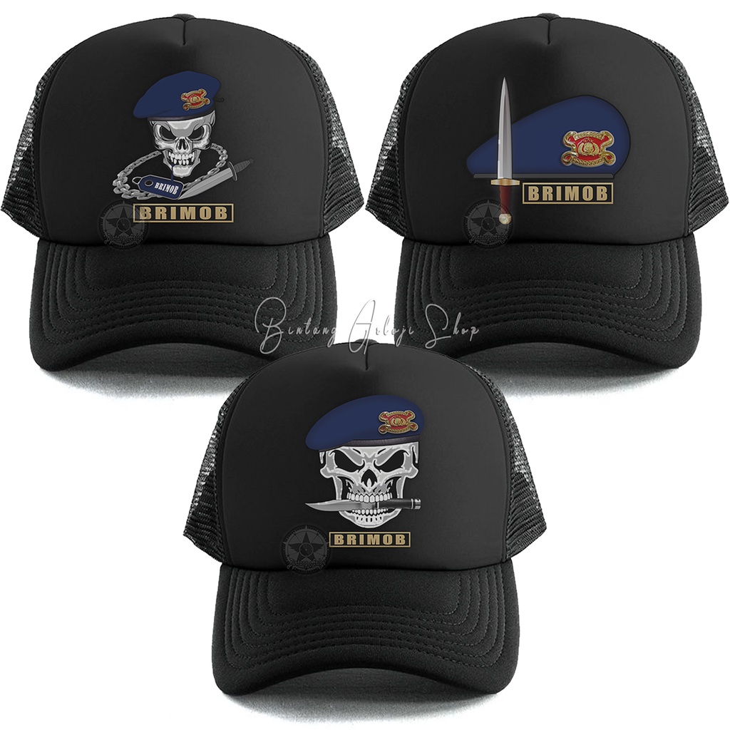 (Exclusive) Topi BRIMOB POLRI - Baret Biru Dongker Light Gold