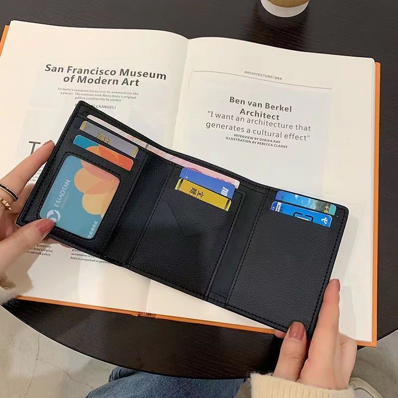 Sera Net Merah Houndstooth Dompet Wanita Serbaguna Korea Koin Lipat Tiga Klip Multi-Slot Kartu Lucu pemegang Kartu Kopling Panjang