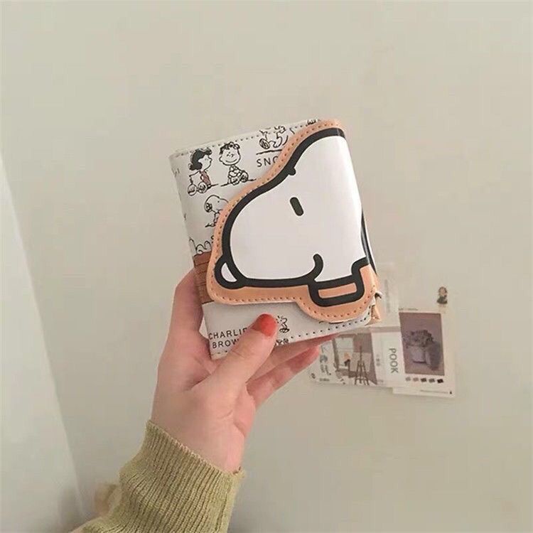 Sera ins day and wind cute Snoopy short wallet student snap button three-fold PU card bag female coin purse