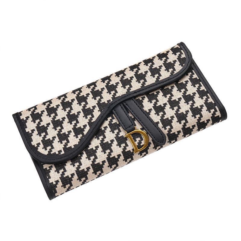 Sera Explosive Houndstooth Dompet Panjang dan Pendek Bernilai Tinggi Niche Design Portable Indah Lipat Serbaguna Dompet Multi-Kartu