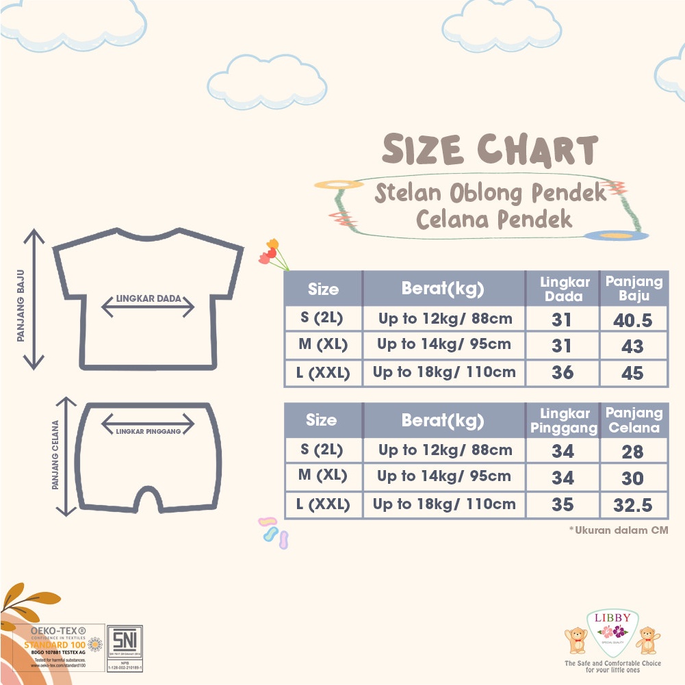 Setelan anak Libby Oblong pendek Celana Pendek 2L XL XXL 1stel