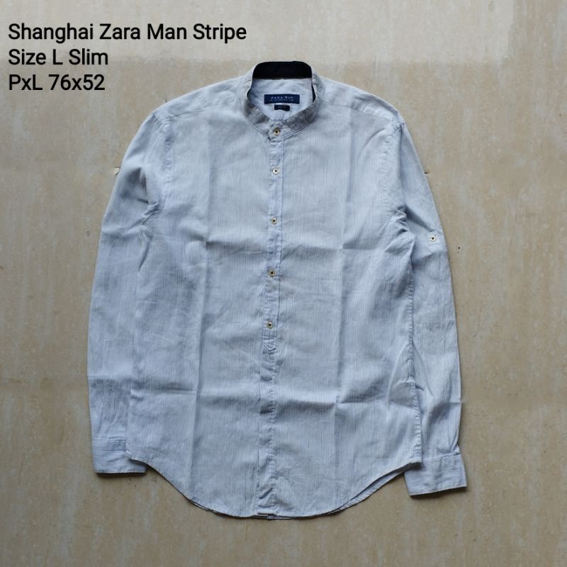 Kemeja Shanghai Zara Man (Size L Slim Putih Stripe)