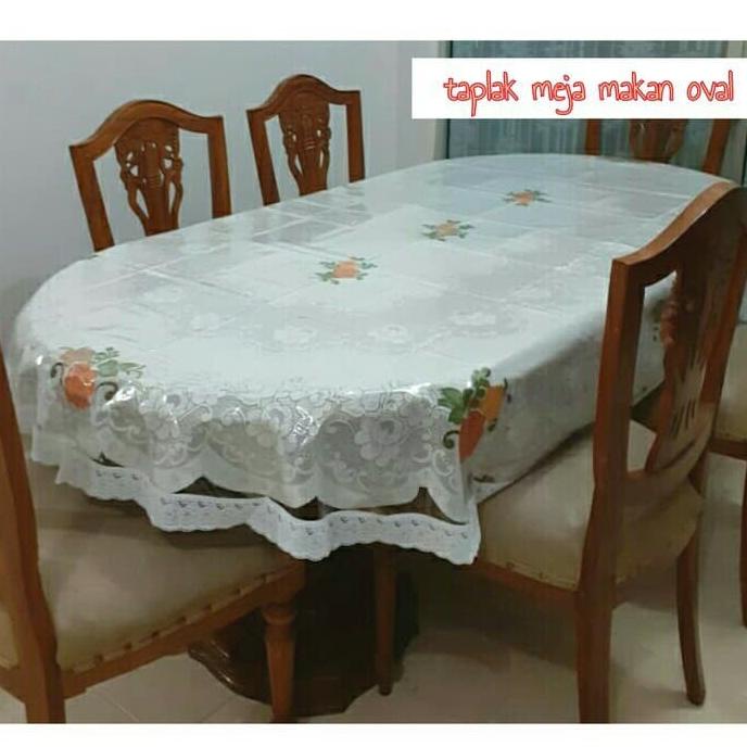 Taplak meja makan plastik tebal renda sisi 6/8 kursi import