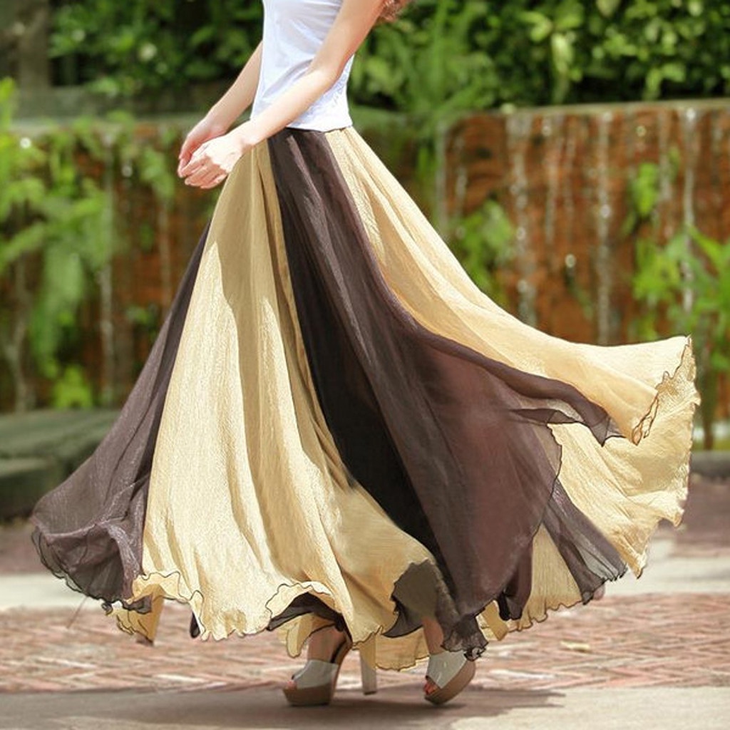 Rok Maxi Panjang Elegan Pantai Musim Panas Rok Longgar Kasual Wanita Mode Rok Bohemian Penyimpanan W