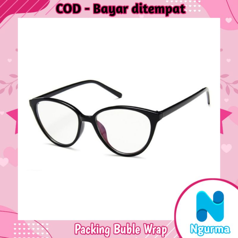 Kacamata Cat Eye anti radiasi Wanita Korea fashion import-Hitam Glossy