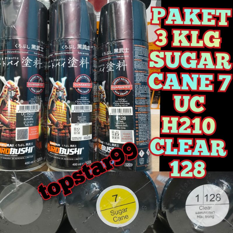 Samurai Paint Paket 3 Kaleng Pilok Pilox Cat Semprot Samurai Paketan Lengkap Kuning Muda Sugar Cane 7 Epoxy Surfacer UC H210 Clear Pernis Glossy 128 400ml