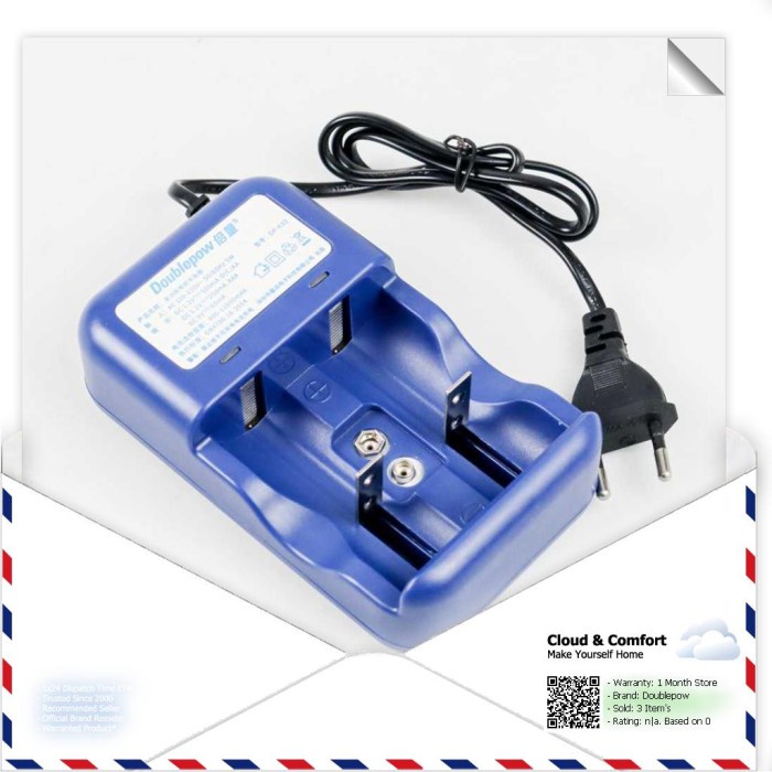 DOUBLEPOW CHARGER BATERAI DOUBLE SLOTS TYPE D AA/AAA 9V 500MAH - K32