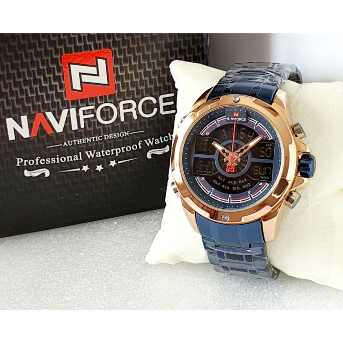 Flash Sale Jam Tangan Pria Naviforce / Nf Dualtime Original La 9170 Mbr+Box-Biru Terlaris