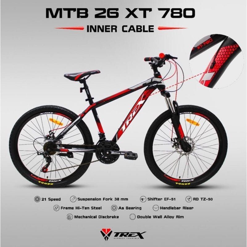 Sepeda Gunung MTB 26" Trex XT 780 Inner Cable 21 Speed