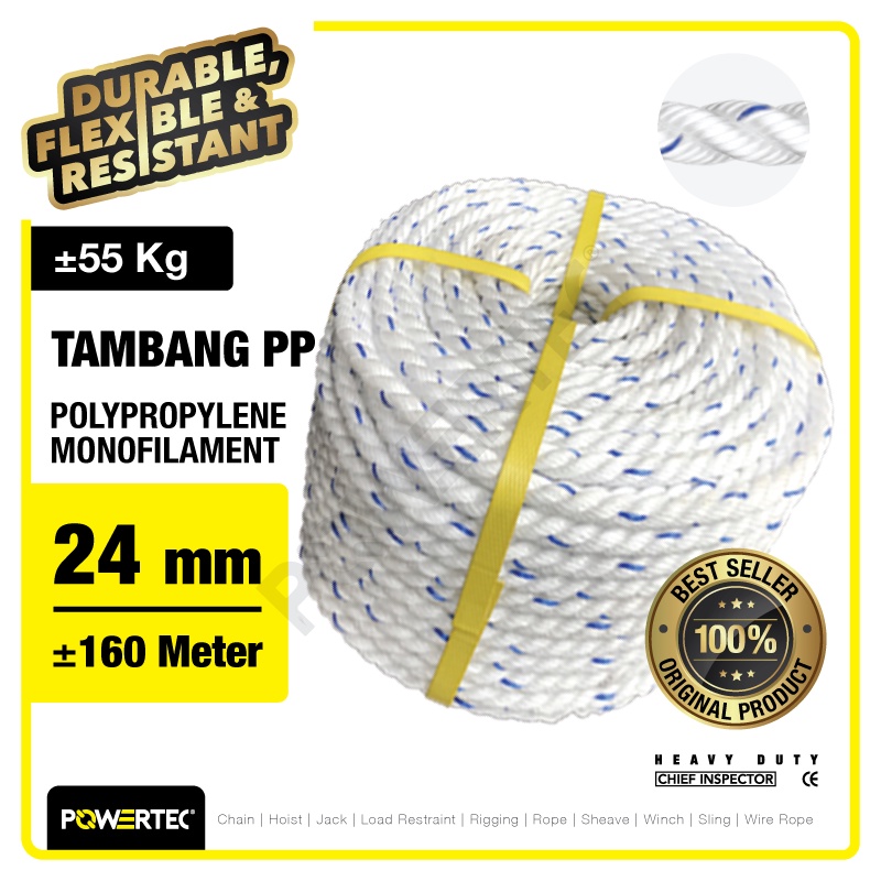 POWERTEC Tali Tambang PP 24mm x 200m Polypropylene PP Mono Rope