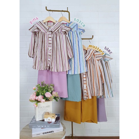 GROSIR 3PCS SETELAN ONESET BABYDOLL SALUR COLOURFUL SZ 1620 (8-10) MERK KIDS CATHERINE