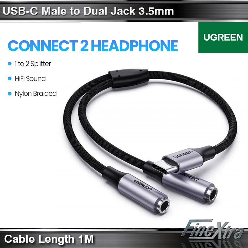 UGREEN Converter Splitter USB Type C to Dual Jack 3.5mm Audio Call MIC