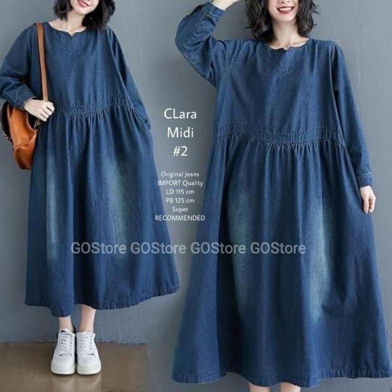 Trendy Clara Midi Dress Gamis Jeans Denim Original Product 