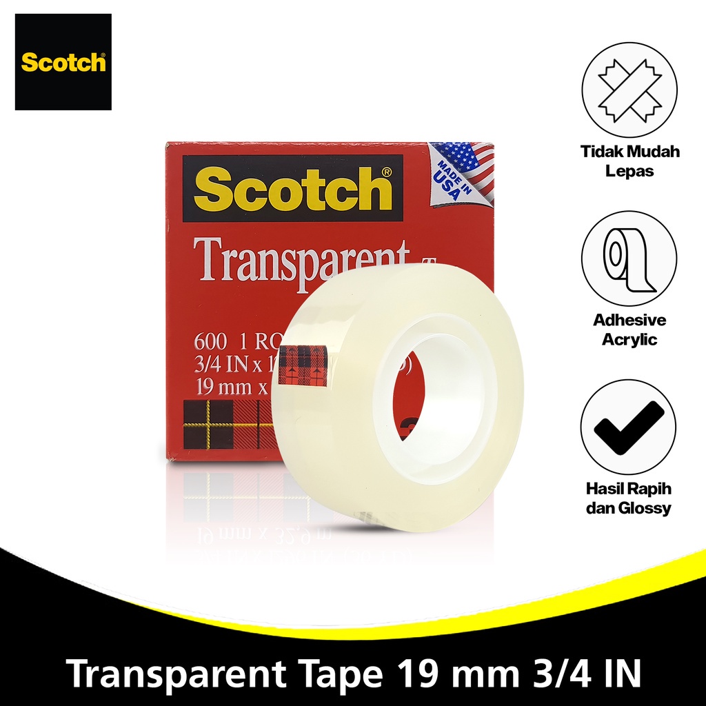 

3M Scotch Selotip Isolasi Perekat 600 Trasnparent Tape 36Yd Lakban Bening 3M-Scotch-600