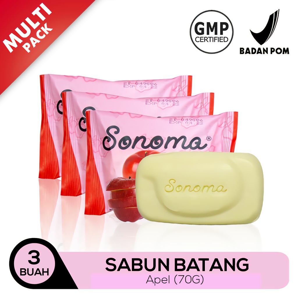 Sonoma Sabun Mandi Batang Aroma Buah 70G 3 Pcs Natural Fruity Bar Soap Bpom & Gmp Sertifikat Asi