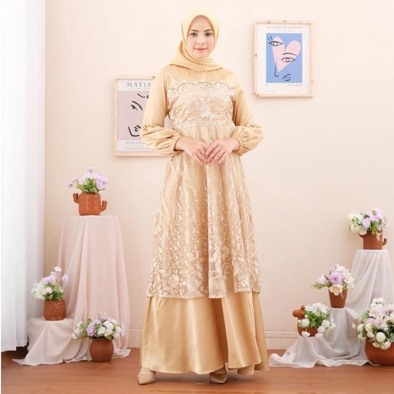 Gamis Tile Payet Tangan Balon/ Gamis/ Gamis Pesta/ Gamis Kondangan/ Gamis Tile/ Gamis Brukat/ Gamis 