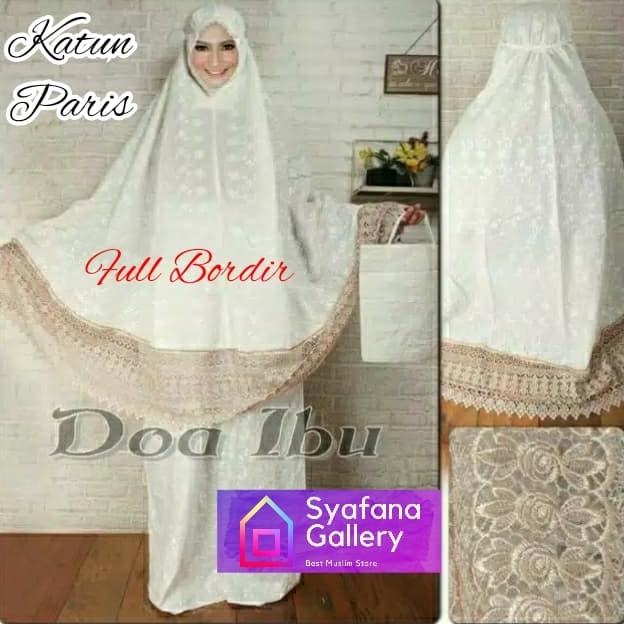 Mukena Dewasa Katun Paris Bordir Putih Adem Renda Cantik