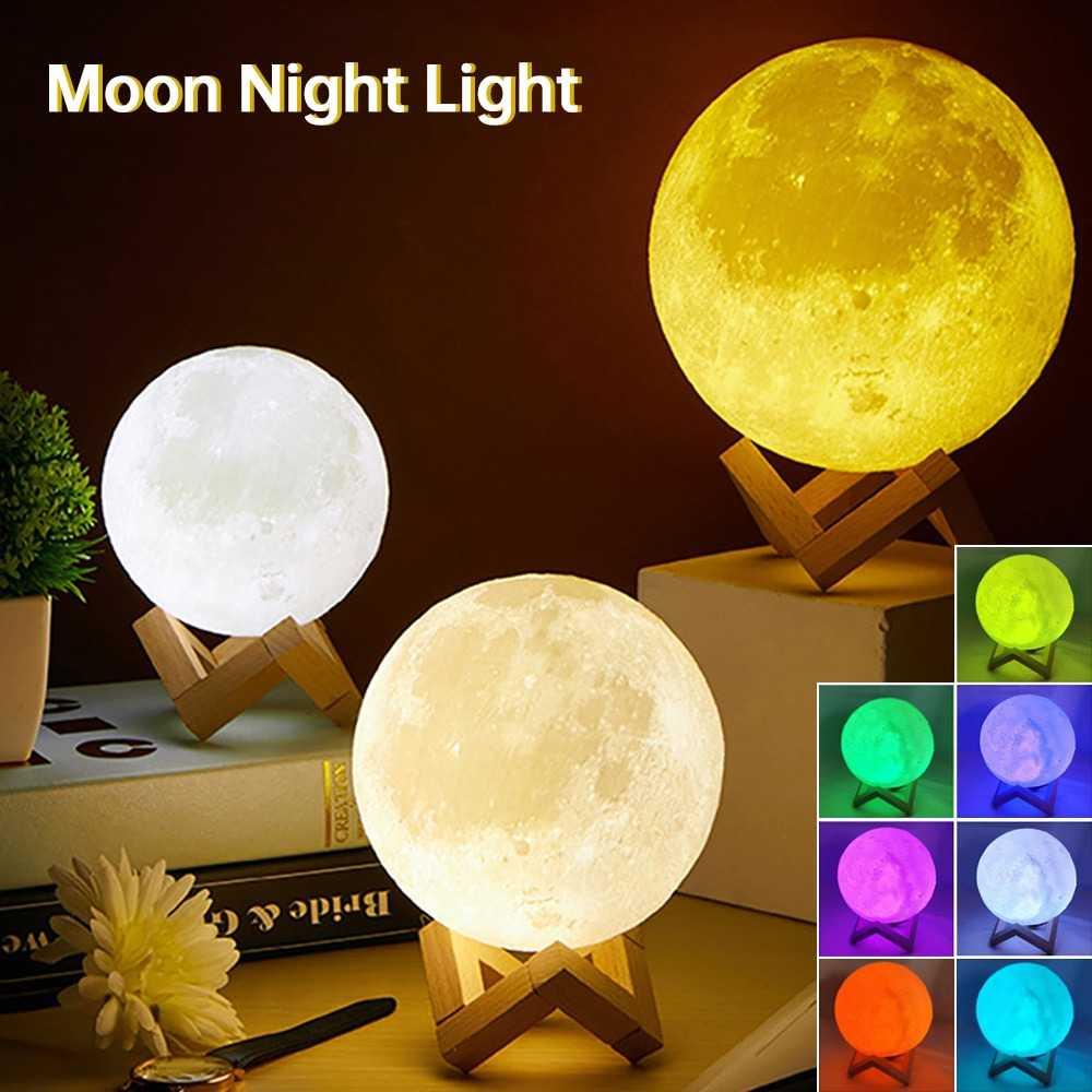 OUIO Lampu Tidur Bulan 3D Printed Moon Night Light Lamp 7 Color 1W 8cm - OU12