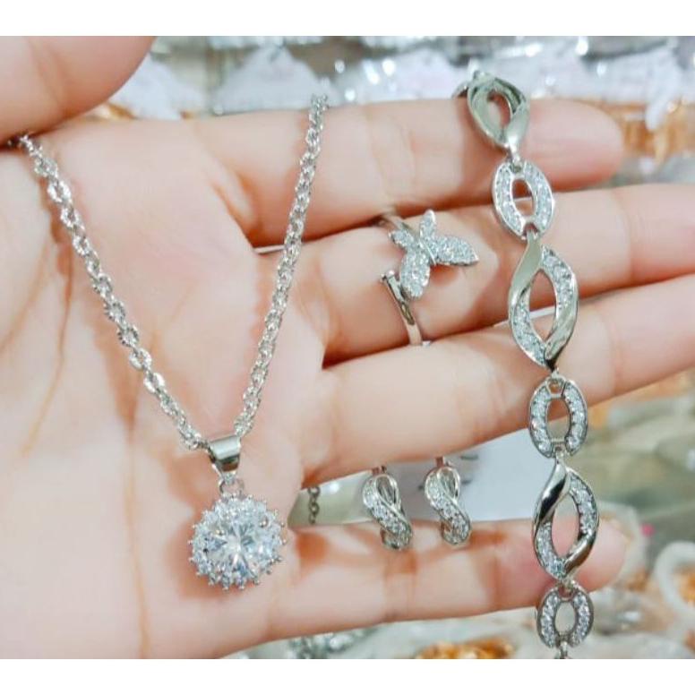 Hot - set dewasa silver emas putih berlian perhiasan wanita .,