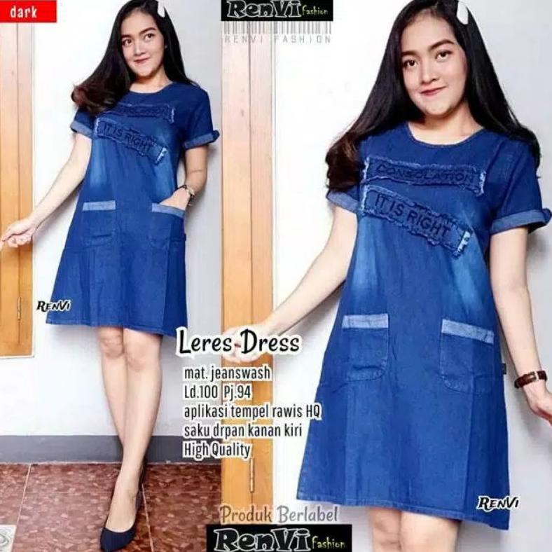 (BAYAR DITEMPAT) Atasan Dress Jins Pendek Bordir Ter|Dress Jeans Wanita Bahan jeans