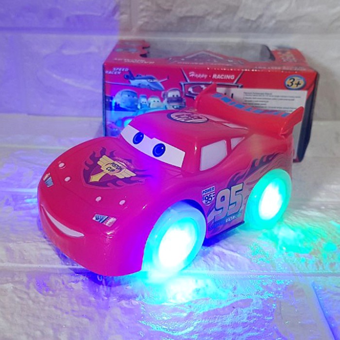 Mainan Mobil Balap Cars Mcqueen Batre Jalan Bump Go Nyala Lampu Suara