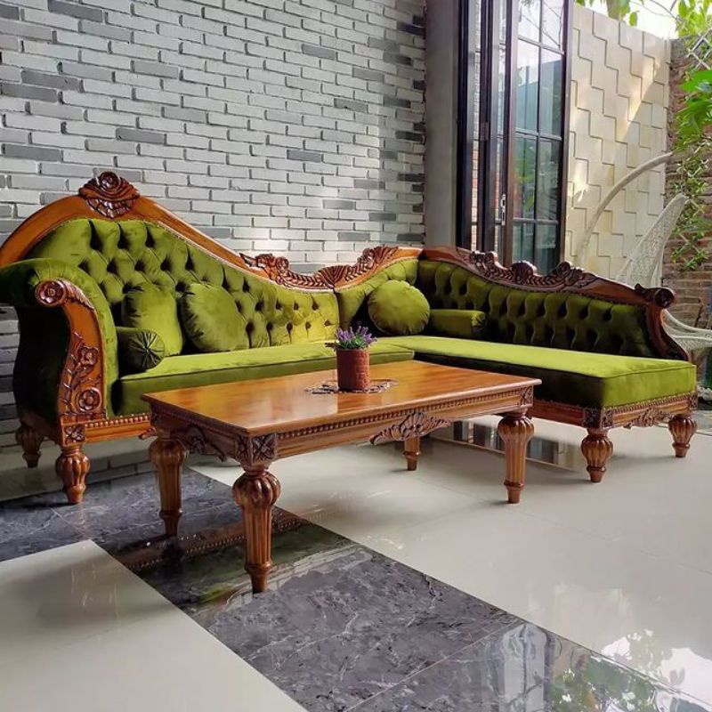 KURSI SOFA SUDUT MEWAH KAYU JATI