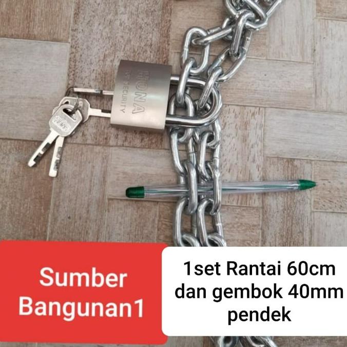 hanya disini] rantai dan gembok pagar 1 set rantai 60cm gembok 40mm pendek