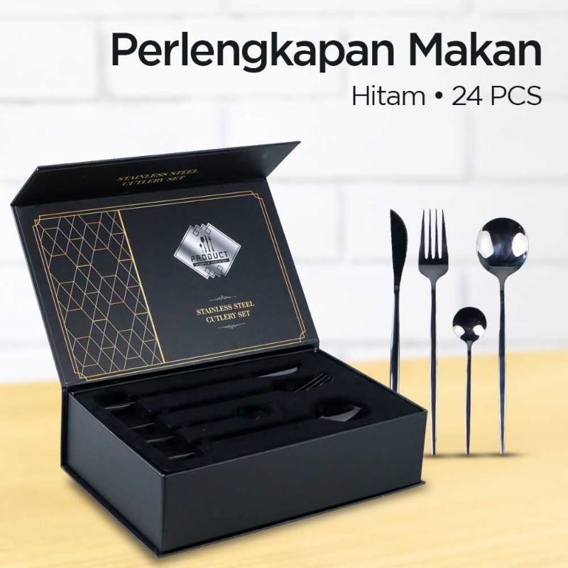 Tander Hitam Cutlery Set Perlengkapan Makan Sendok Garpu Pisau 24PCS - TD-4128