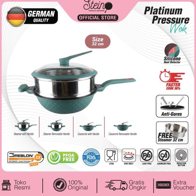 %%%%] STEIN Wok Pan Platinum Pressure Cooker | Marble Coating