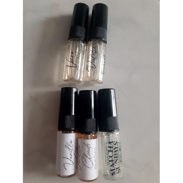 mykonos decant vial travel size matcha sundays / violette / vanilla clouds / verve