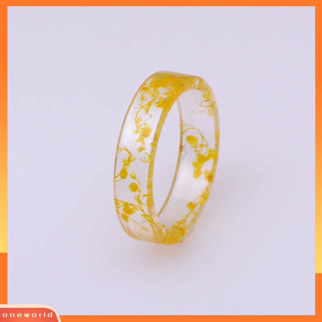 {oneworld} Cincin Wanita Retro Handmade Transparan Resin Bunga Kering Untuk Pacaran Anniversary