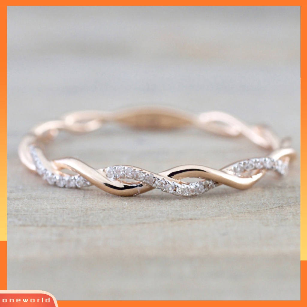 {oneworld} Cincin Wanita Bentuk Memutar Berlian Imitasi Hias Alloy Electroplate Finger Ring Jewelry Untuk Pertunangan