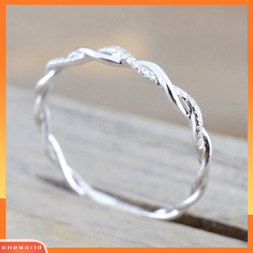 {oneworld} Cincin Wanita Bentuk Memutar Berlian Imitasi Hias Alloy Electroplate Finger Ring Jewelry Untuk Pertunangan