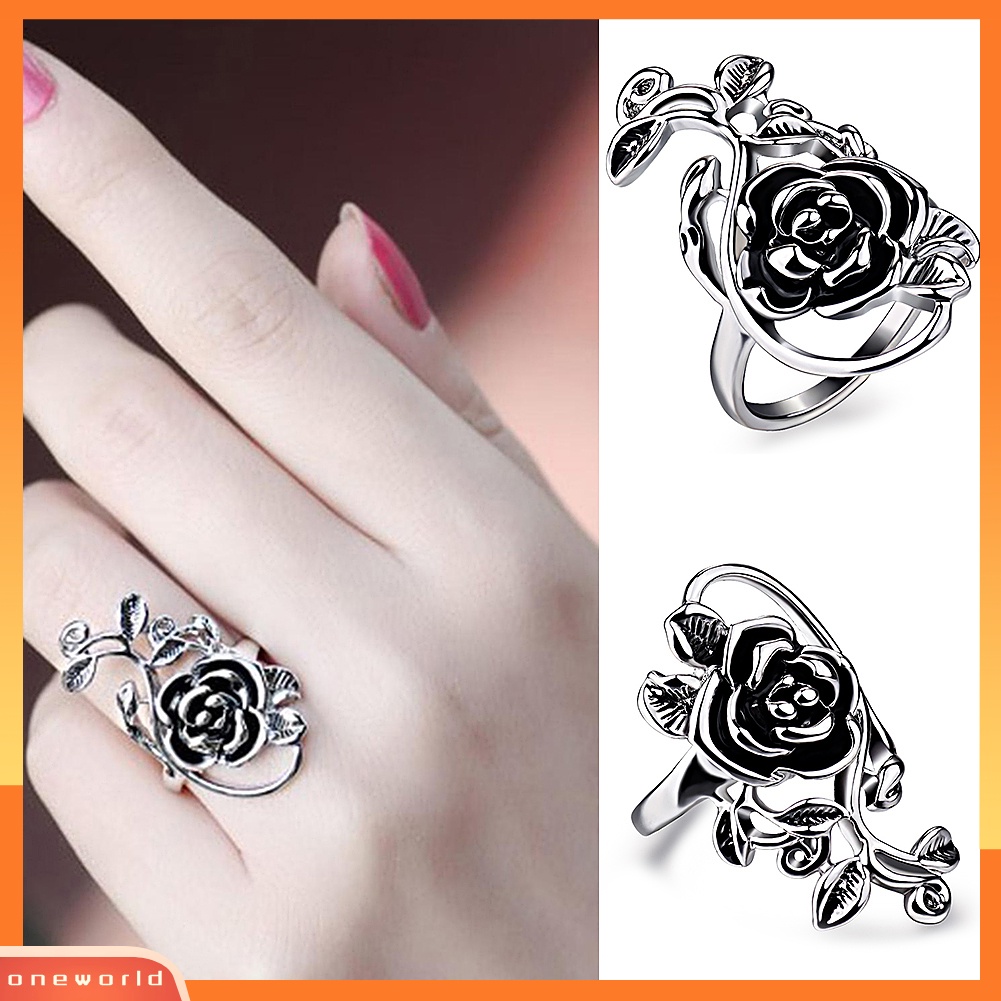 {oneworld} Gothic Wanita Bunga Mawar Paduan Enamel Jari Cincin Cosplay Perhiasan Hadiah