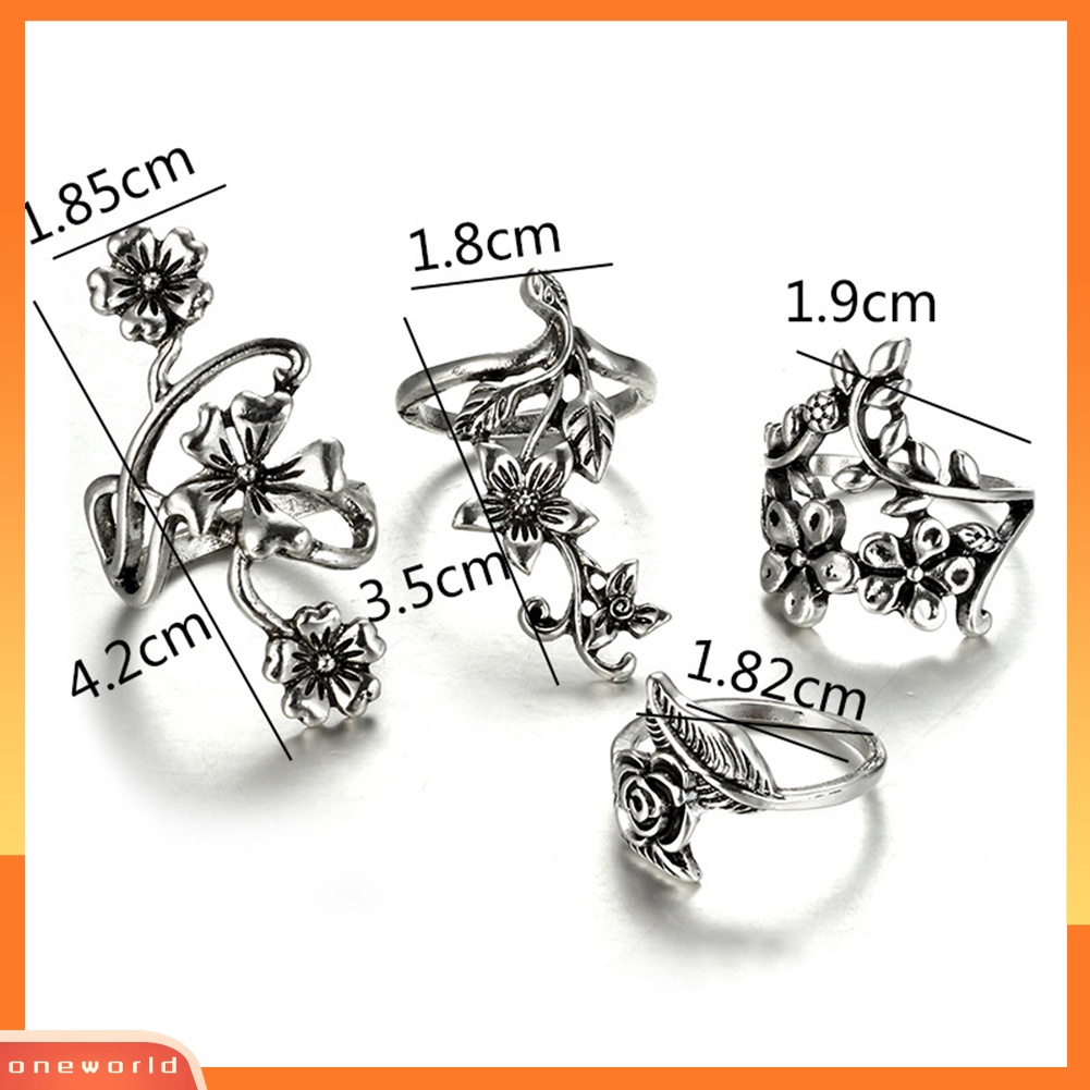 {oneworld} Vintage Flowers s Daun Jari Cincin Set Wanita Pesona Perhiasan Dekorasi